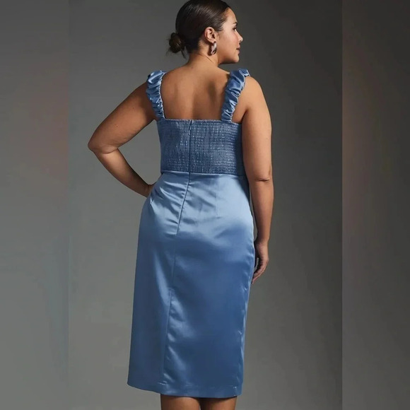 Anthropologie Sky Periwinkle Ruched Sweetheart Cocktail Midi Dress Plus Size 3X - Picture 3 of 7